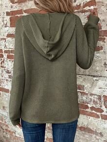 SHEIN LUNE Half Button Raglan Sleeve Drawstring Hoodie,Long Sleeve Tops Graduation,Back To School Outfits,Graduation,Teacher Outfits For Women,Back To School In Fall/Winter - Army Green - View 2