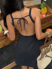 SHEIN EZwear 黑色無袖梭織女裝洋裝 - 黑色 - 查看 3
