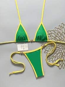 Bonvoyette 性感綁帶掛脖三角杯女款比基尼兩件套 - 彩色 - 查看 5