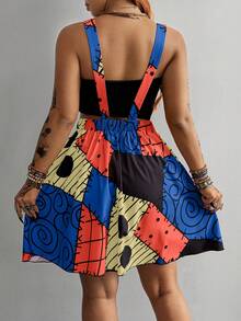 Whyspr Plus Size Spring/Summer Multi-Color Patchwork Strappy Dress - Multicolor - View 2