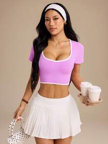 Dewbera Dewbera Seamless Sports T-Shirt, Women's Sports Tank Top, Sports T-Shirt, White Sexy Sporty Cute, Sports Short Sleeve Gym Summer - Pink - View 5