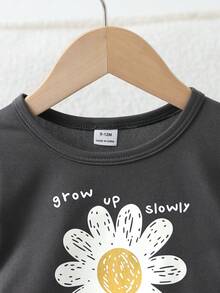SHEIN Playful Pals 2件組 嬰兒女童夏季時尚簡約街頭風 白色短袖T恤 黑色胸前刺繡裝飾 搭配杏色條紋長褲套裝 適合日常與上學穿著 - 灰色 - 查看 7