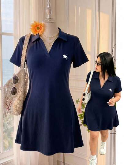 Comfortcana Đầm mùa hè cỡ lớn, kiểu dáng thường ngày, thêu họa tiết.