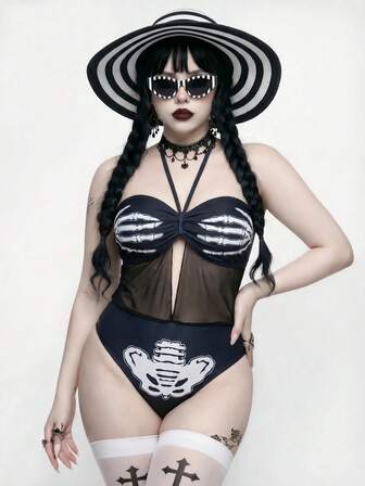 Goth Bikini de 2 piezas 2026 Primavera/Verano, serie oscura, nuevo y talla grande vendido, con almohadilla de pecho desmontable, diseño sexy bandeau con malla bajo el busto, sin tirantes, con tirantes, parte superior triángulo con cierre frontal fijo, Bottom bikini, estilo casual de moda para vacaciones y playa