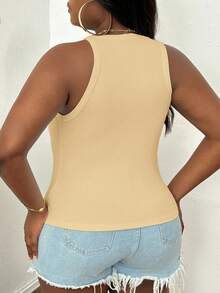 Slaydiva Tank Top Wanita Ukuran Besar Warna Polos Kasual Model Pas Badan dengan Leher Bulat - Kuning muda - View 2