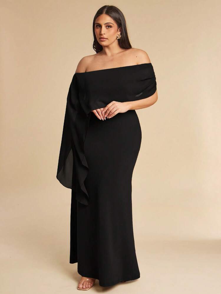 black off the shoulder dress plus size SHEIN BAE Women's Off-Shoulder Ribbon Long Evening Formal Summer Elegant Kylie Jenner Was Always BANDAGE-PANT size:XL 24 Occasion