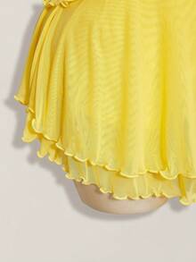 SHEIN ICON Multi-Layer Ruffle Halter Neck Backless Women's Mini Dress - Yellow - View 6