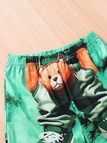 SHEIN Young Boy Round Neck Cartoon Print Short Sleeve T-Shirt And Shorts Casual Daily Set - Green - View 6