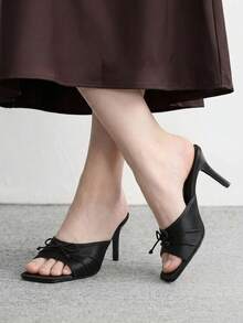 CUCCOO BIZCHIC Elegant Square Toe Bow Elegant Open-Toed Heel Commuter Versatile Slippers Summer - Black - View 1