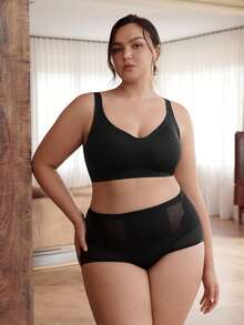 Slumbrini Ropa interior moldeadora de alta cintura para mujer de talla grande, de unicolor, control de abdomen, sin costuras, ajuste delgado, moldeamiento, transpirable - Negro - Ver 4