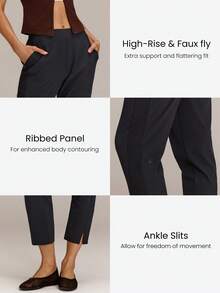 GLOWMODE 25'' VitalSwift Ultra-Light Petite Tapered Slim-Fit Slit Work Joggers Pants With Side Pockets Daily Casual   Spring Summer - Black - View 4