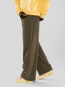 FORM&CHAOS [100% Katun] Celana Kargo Pria Musim Gugur Longgar Bordir Pinggang Elastis Saku Besar Gaya Pantai Hijau Tentara Streetwear - Khaki - View 5
