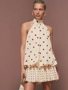 AiiRZ Polka Dot Halterneck Mini Dress With Open Back Tie Detail And Ruffle Hem Summer Party - Multicolor - View 1