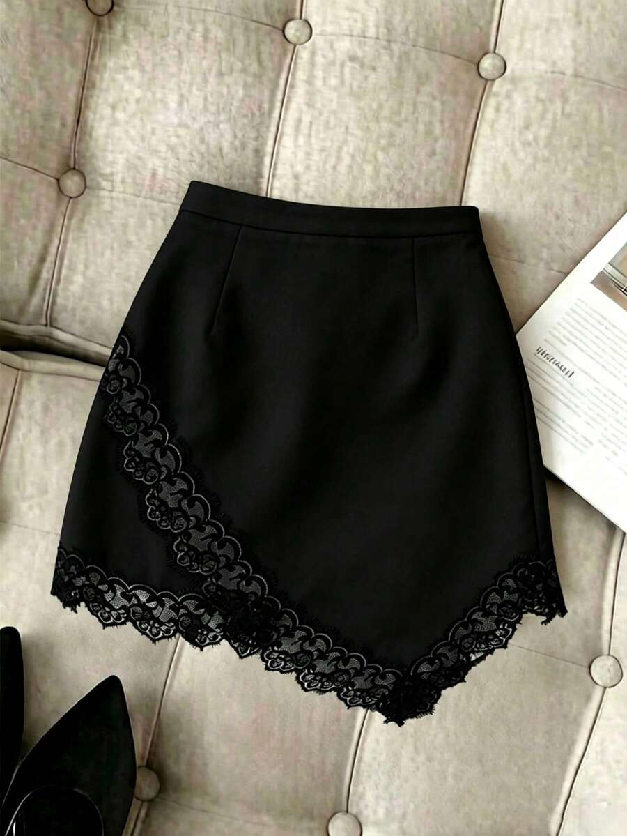 GlowEve 女款春夏季新款蕾絲拼接優雅華麗裙 - 黑色 - 查看 1