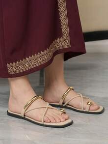 Sleekvia Sandal Jepit Luar Ruangan Wanita Nyaman, Tahan Aus, Serbaguna, Terbuat dari Logam, Cocok untuk Musim Panas - Bulu domba - Aprikot - View 7