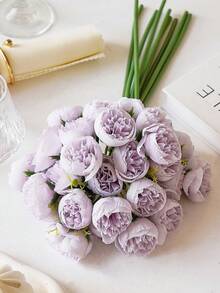 1 Ramo/2 Ramos de Flores de Peonía de Seda, Rosa Artificial Rosa, 27 Tallos de Peonía Artificial, Adecuado para el Hogar, Fiesta de Boda, Decoración de Mesa de Comedor, Despedida de Soltera, Día de San Valentín, Regalo de Cumpleaños, Ceremonia de Graduación y Otras Ocasiones. - Lila Púrpura - Ver 4