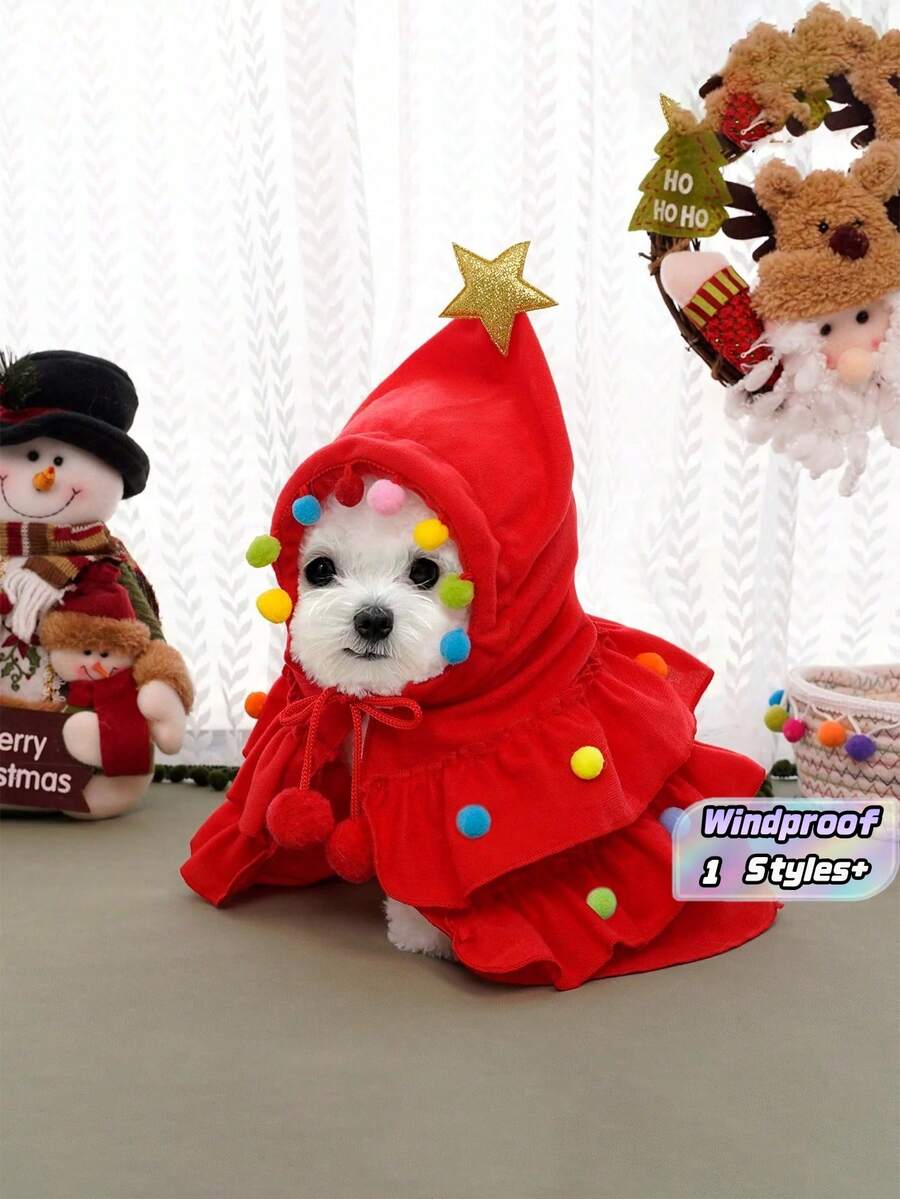 1 Pc Christmas Pet Cloak, Available In Two Colors. Cute Costume For Small Dogs. Runs Small, Please Order 1-2 Sizes Up. - Red - View 1