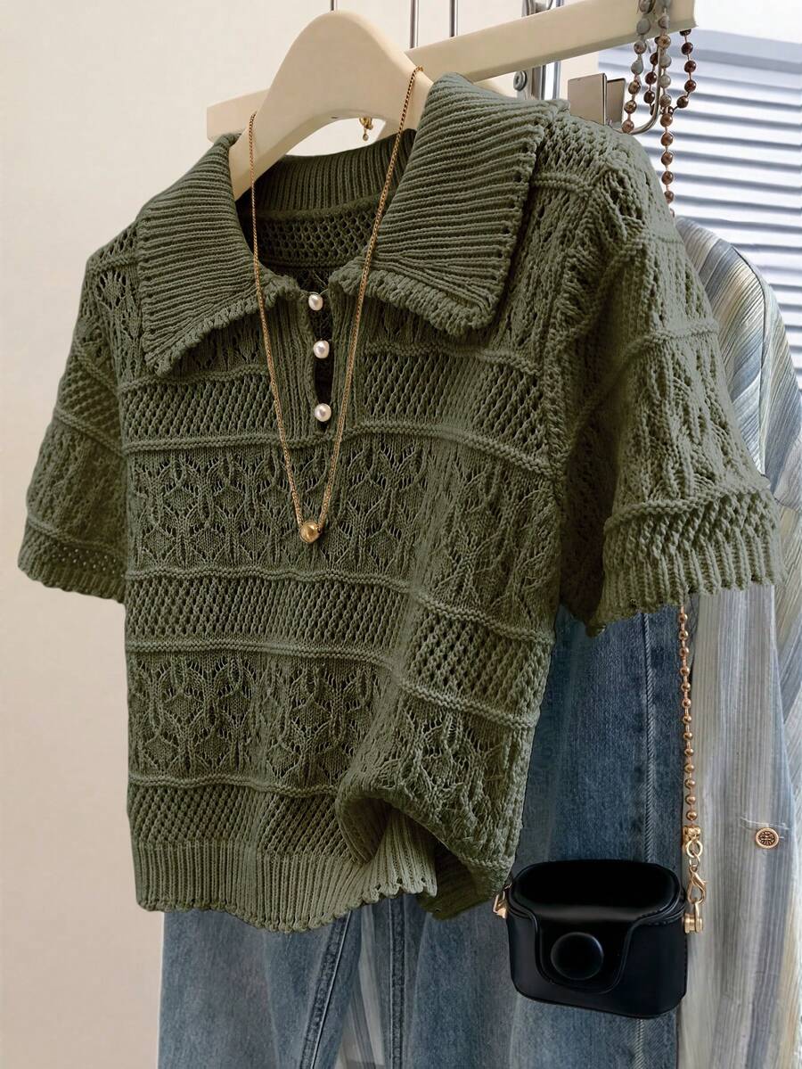 GlowEve New European And American Fashion Mixed Color Versatile Knit Top Sweater - Army Green - View 1