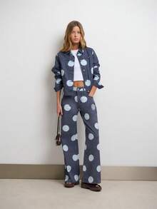 Nöista Jeans de pierna ancha con lunares y cintura alta para streetwear, festival y estilo Y2K. - Azul - Ver 1