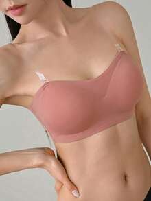 DAZY Sujetador estilo bandeau sin aros con tirante de hombro transparente desmontable - Rosa - Ver 3