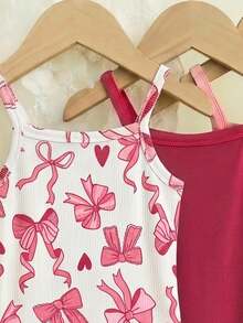 LMoss Kids Pink Cute Bow Heart Print Baby Girl Casual Bodysuit, Suitable For Spring & Summer Rompers For Baby Girl Baby Girls Clothes Summer - Pink - View 3