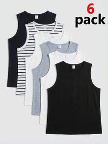 SHEIN 6pcs/Set Kids Tween Boys' Casual Street Versatile Crew Neck Undershirt Camisole,Suitable For Commuting,School,Daily Wear,Sports,Spring/Summer - Multicolor - View 2