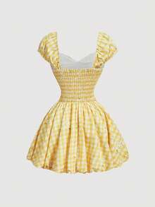 SHEIN MOD Women's Summer Casual Plaid & Ditsy Floral Mini Dress - Yellow - View 4