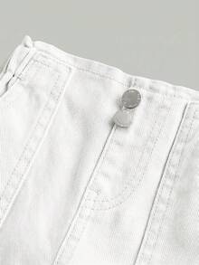 SHEIN 女嬰鈕扣設計口袋寬鬆休閒牛仔長褲 - 白色 - 查看 4