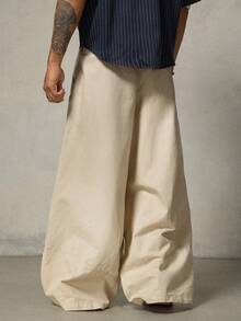 FRESIVO Pantalones largos holgados de pierna ancha con botones y bolsillos de unicolor de moda para hombres - Albaricoque - Ver 2