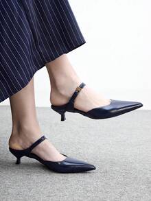 CUCCOO BIZCHIC Pointed Commuter Blue Kitten Heel Shoes Women Versatile Daily Work High Heel Slippers - Blue - View 4