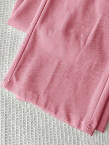 SHEIN Tween Girl Casual Minimalist Comfortable Mid-Rise Straight Leg Versatile Long Pants - Pink - View 3