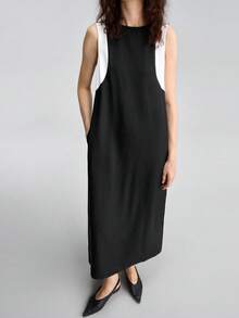 Ontre 2026SS Nuevo Estilo de Vacaciones Conjunto 2 en 1 para Mujer Colorblock Negro Profundo & Blanco Minimalista Elegante Urbano Moderno Versátil Ropa de Desplazamiento para Profesora Salida Vestido Largo Casual de Playa para Vacaciones de Verano Invitada de Boda Fiesta Reunión Vestido Elegante Línea A Diseño de Moda Fiesta de Té Cita Romántica Tela Cómoda Ajuste Holgado Best Seller - Negro - Ver 7