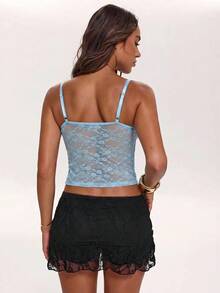 SHEIN BAE Débardeur en dentelle sexy pour femme, à la mode streetwear pour le festival de musique du début du printemps. Convient pour les fêtes, le port quotidien, les fashionistas - Bleu ciel - Voir 2