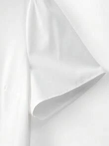 GlowEve CURVE 大码女式纯色仿珍珠装饰短款泡泡袖单排扣优雅衬衫 - 白色 - 查看 4