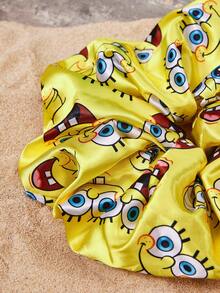 SpongeBob SquarePants | SHEIN 1 Pack Cute Fashion Glossy Satin Soft Plus Size Large Intestine Ring Cartoon Printed Hair Band, Suitable For Home Or Out Use, High Ponytail - Multicolor - View 6