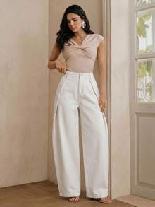 Anewsta Essential Spring New Khaki Washed Wide Leg Pants, Fashionable Minimalist Commuter Loose Slimming Curved Leg Jeans For Women - White - View 6