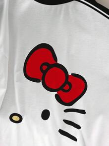 HELLO KITTY AND FRIENDS | SHEIN 女款卡通圖案印花對比色圓領可愛短袖T恤 - 白色 - 查看 5