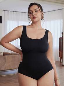 Slumbrini 1 件女士加大码无缝紧身衣，收腰，腹部塑形，提臀 - 黑色 - 查看 3