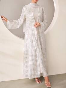 Graceveil Women Summer Elegant Eritrean Polka Dot Open Abaya Kimono Robe, Minimal Soft Style For Daily Walks, Friends Meetups Street Shopping - White - View 7
