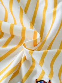 SHEIN 2pcs Infant Girl Summer Fashionable Simple Street Style Yellow & White Short Sleeve T-Shirt With Chest Embroidery & Blue Long Pants Set, Suitable For Daily School Wear - Yellow - View 6