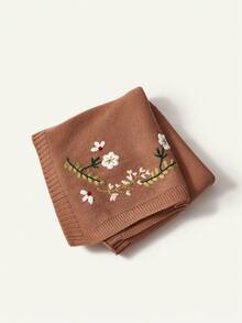 Cozy Pixies 1件裝極簡棕色針織嬰兒毯：精緻刺繡工藝，適用於多種場合，時尚兒童針織毯 - 咖啡棕 - 查看 10