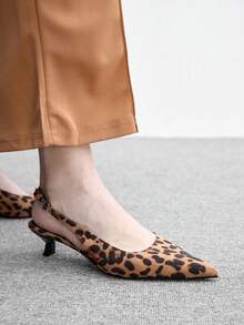 CUCCOO BIZCHIC Korean Pointed Aura Full Of Casual Style Slingback Shoes For Women's Summer New Outer Wear Kitten Heel Low Heel Non-Grinding Shoes - leopard print - View 5