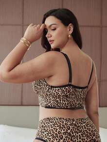 Slumbrini Conjunto de ropa interior estampada para uso diario y casual de tallas grandes - Marrón - Ver 2