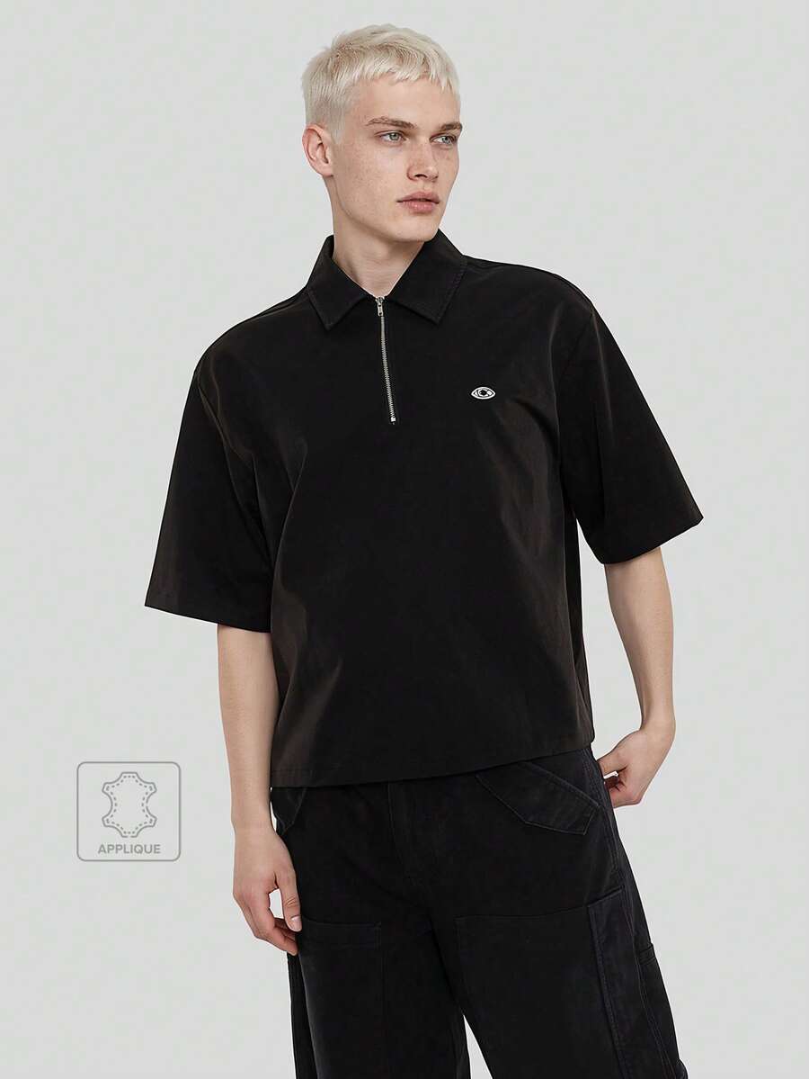 FORM&CHAOS Men's Summer Black Embroidered Textured Super Loose Top - Black - View 1