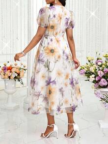 SHEIN Lady 女款優雅花卉印花中長洋裝，適合夏季 - 彩色 - 查看 2