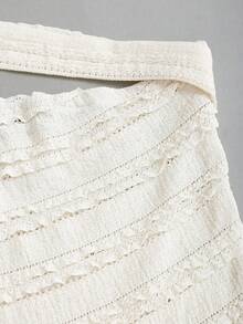 Sweetra New Casual Solid Color Textured Tie-Up Camisole High Waist Flared Skirt, Suitable For Spring/Summer Everyday Wear - Apricot - View 7