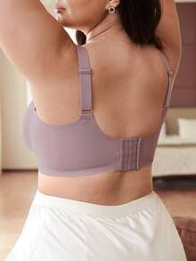 Slumbrini Plus Size Soft Support Wireless Bra, Seamless Lace Patchwork Bra, Backless Lift And Enhance Bust - Khaki - View 2