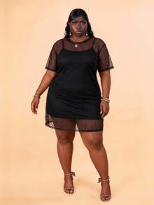 CurvyTilda Plus Size Sexy Sheer Vacation Dress, For Hourglass Body Shape Rave Black Summer Party - Black - View 4