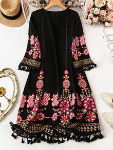 EMERY ROSE Plus Size Elegant Vacation Printed Jacket - Multicolor - View 2