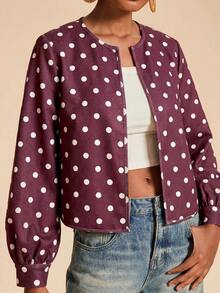 Travachic Women's Polka Dot Print Long Sleeve Versatile Casual Jacket - Coffee Brown - View 8